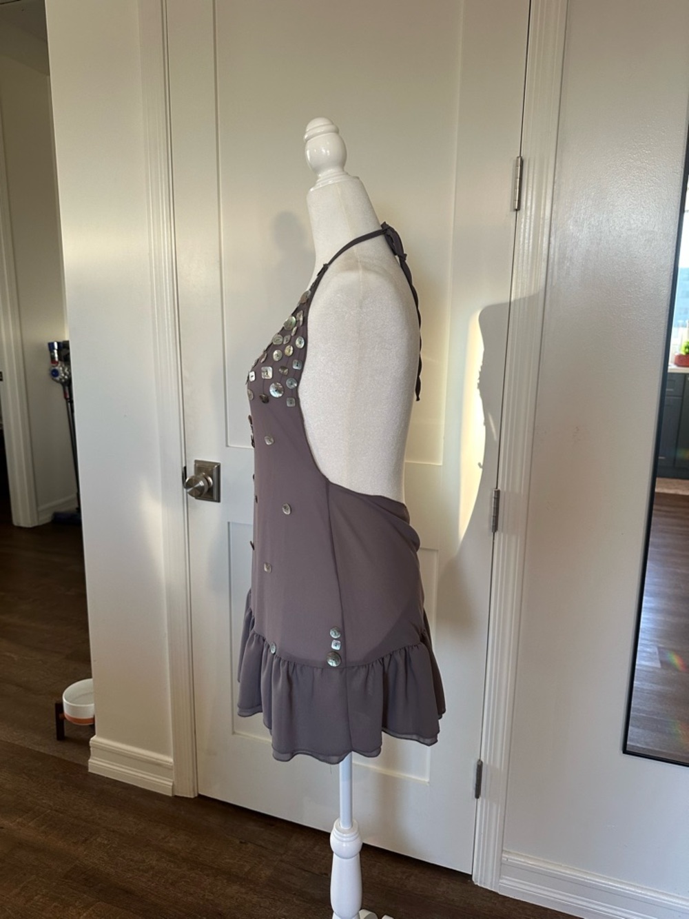 Jaded London Taupe Backless Halter Mini Dress with shell discs - Picture 2 of 6